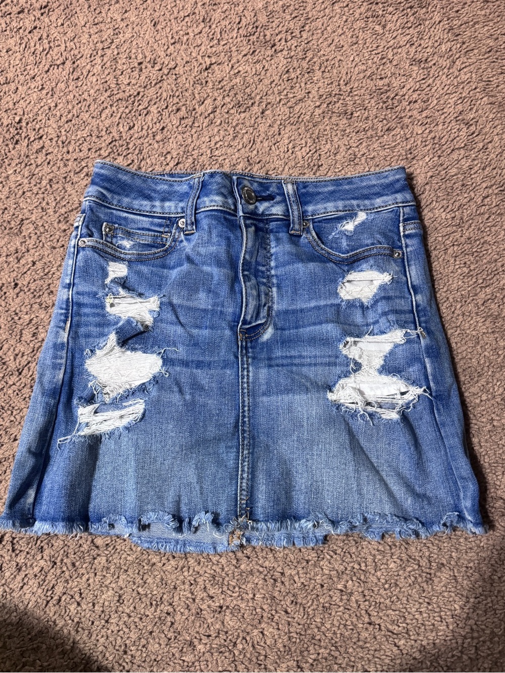 American Eagle Outfitters Blue Distressed Denim Mini Skirt